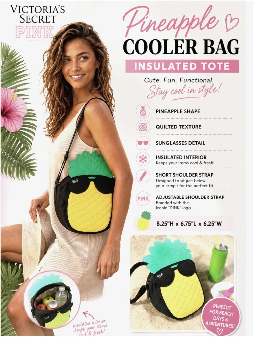 NWT PINK Victoria's Secret Pineapple cooler Crossbody
